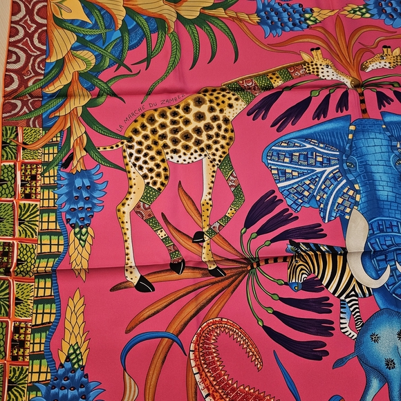 Hermes Marche Du Zambeze Pink Safari Theme Scarf - Picture 3 of 7